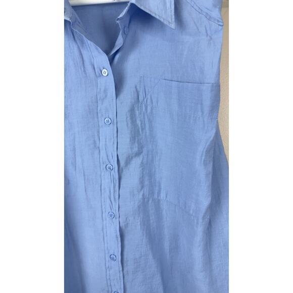 Zara Sleeveless Shirt with Shoulder Pads & Buttons Women’s Blue Size M NWOT - Picture 3 of 11